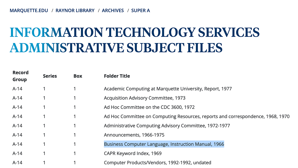 Screenshot of the listing from: https://www.marquette.edu/library/archives/SuperA/UNIV-A-14-series1.php