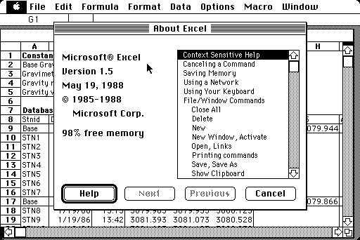 Screenshot of Excel from: https://winworldpc.com/res/img/screenshots/Microsoft%20Excel%201.5%20-%20About.png