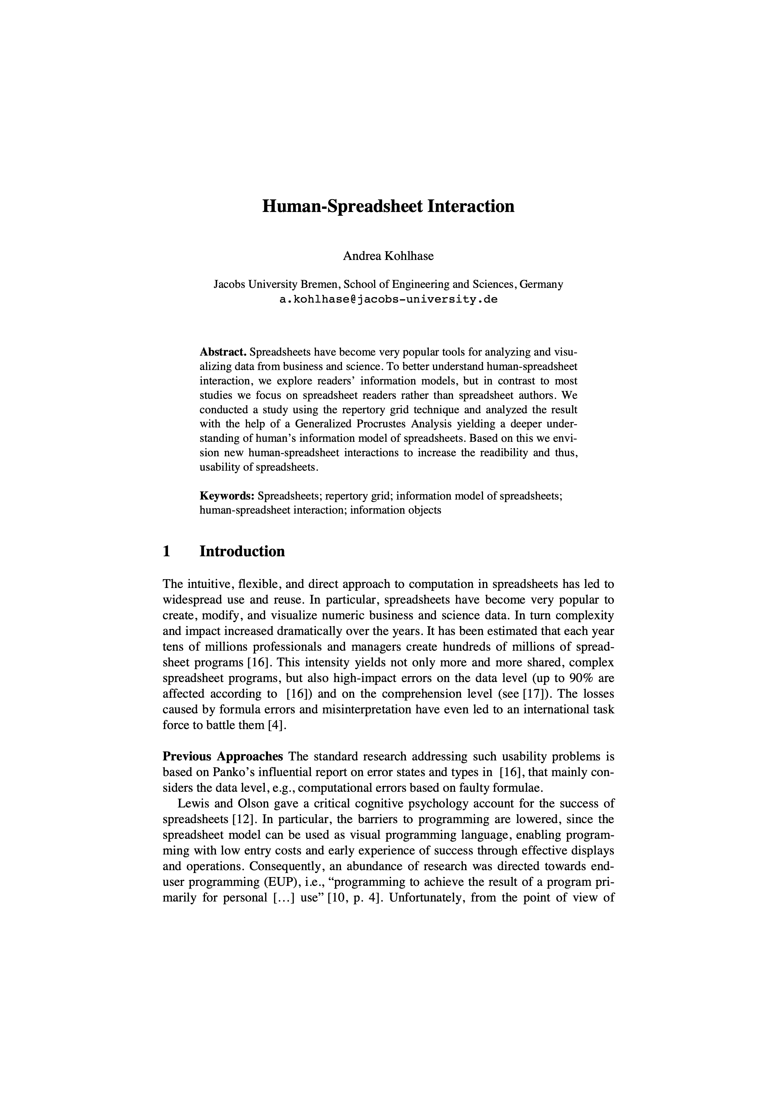 Cover of Human-Spreadsheet Interaction