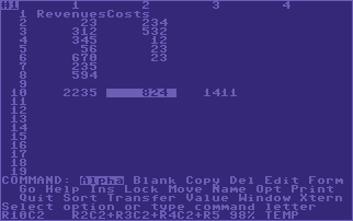Multiplan on the C64 from: https://en.wikipedia.org/wiki/Multiplan#/media/File:C64_Multiplan.png